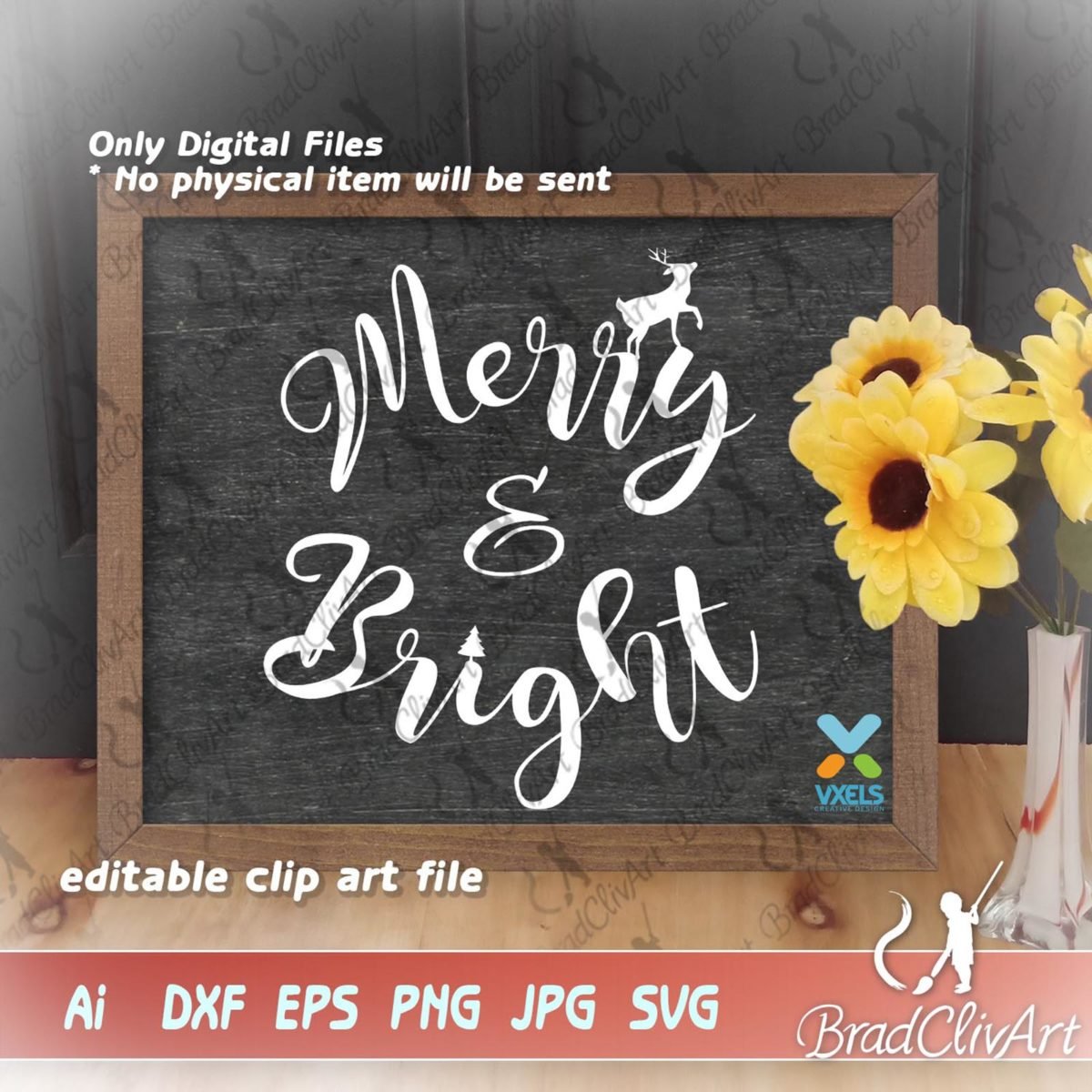 Merry and bright SVG cut file for Christmas Decor or wall sign