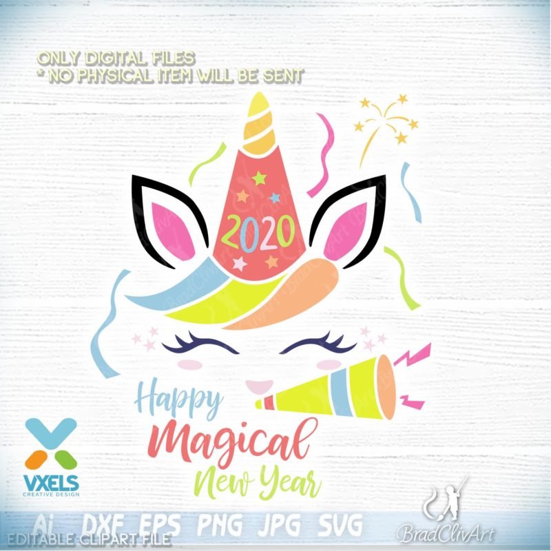 Happy new year unicorn 2020 SVG and clipart bundle
