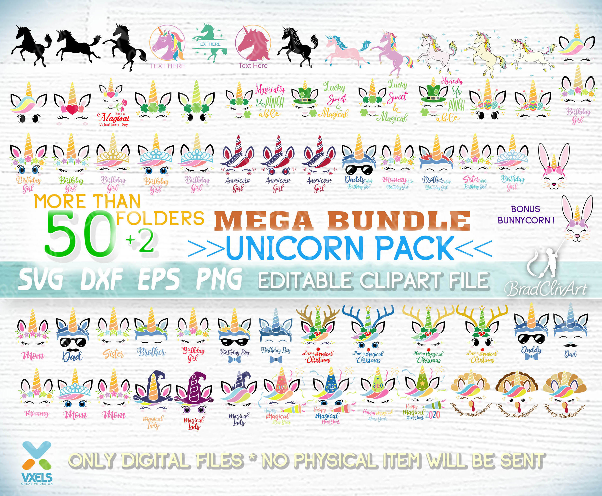 Download Unicorn Mega Bundle SVG 50 folder pack for cricut cutting ...