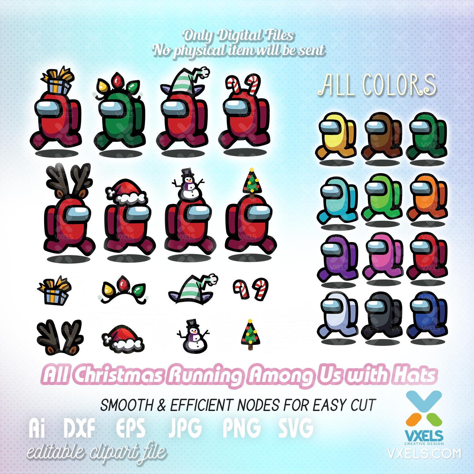 All Christmas Hats Running Among Us With All Character Colors Svg Bundle - among us t shirt roblox transparent