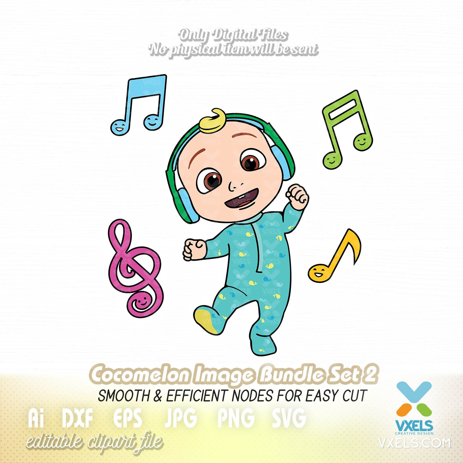 Download Cocomelon Baby Svg Dancing With Headphone And Music Nodes Vector