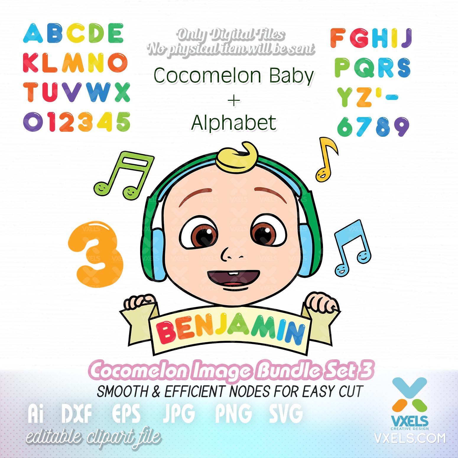 Download Cocomelon Birthday SVG with Alphabets kid and baby style font images