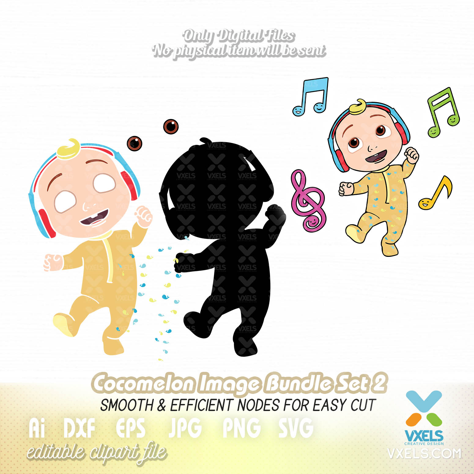 Cocomelon Baby Svg Dancing With Headphone And Music Nodes Vector