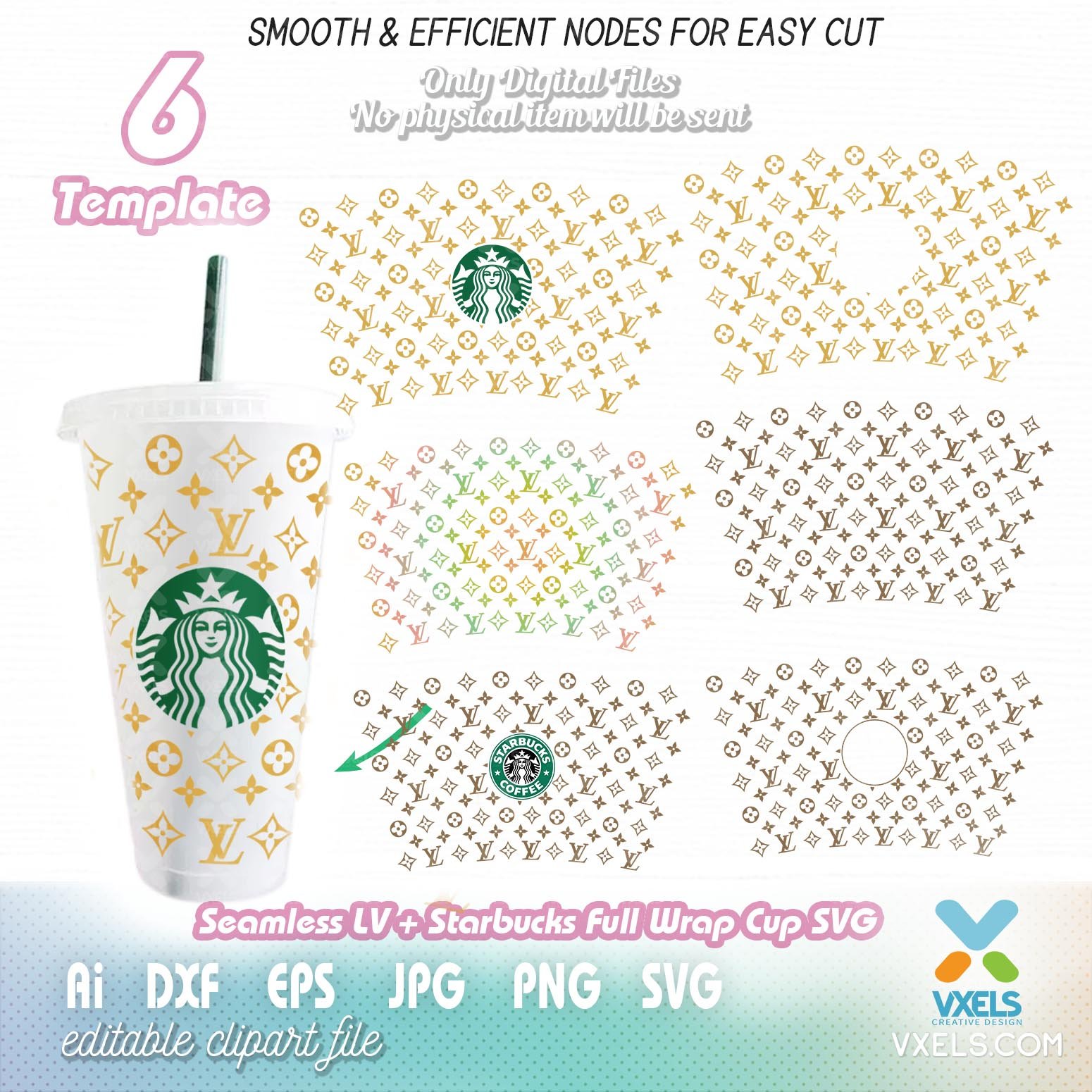 Seamless Luis viton Pattern Full Wrap Cup LV tumbler template