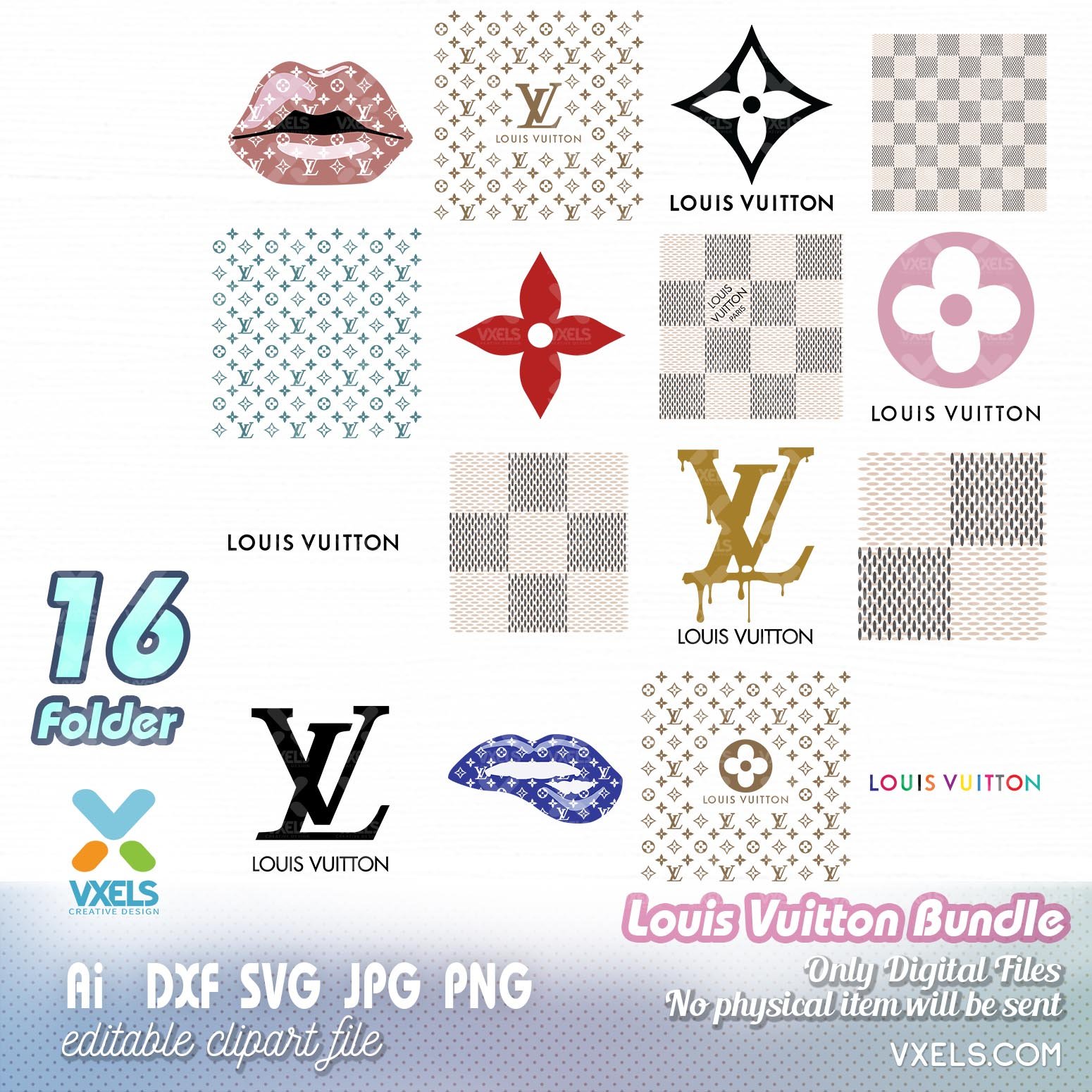 Lois Vuiton Svg Lv Bundle Luxury brand logo repeat checkered pattern