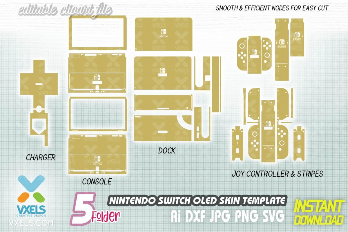 Nintendo Switch OLED Skin Template SVG Cut File, full wrap template